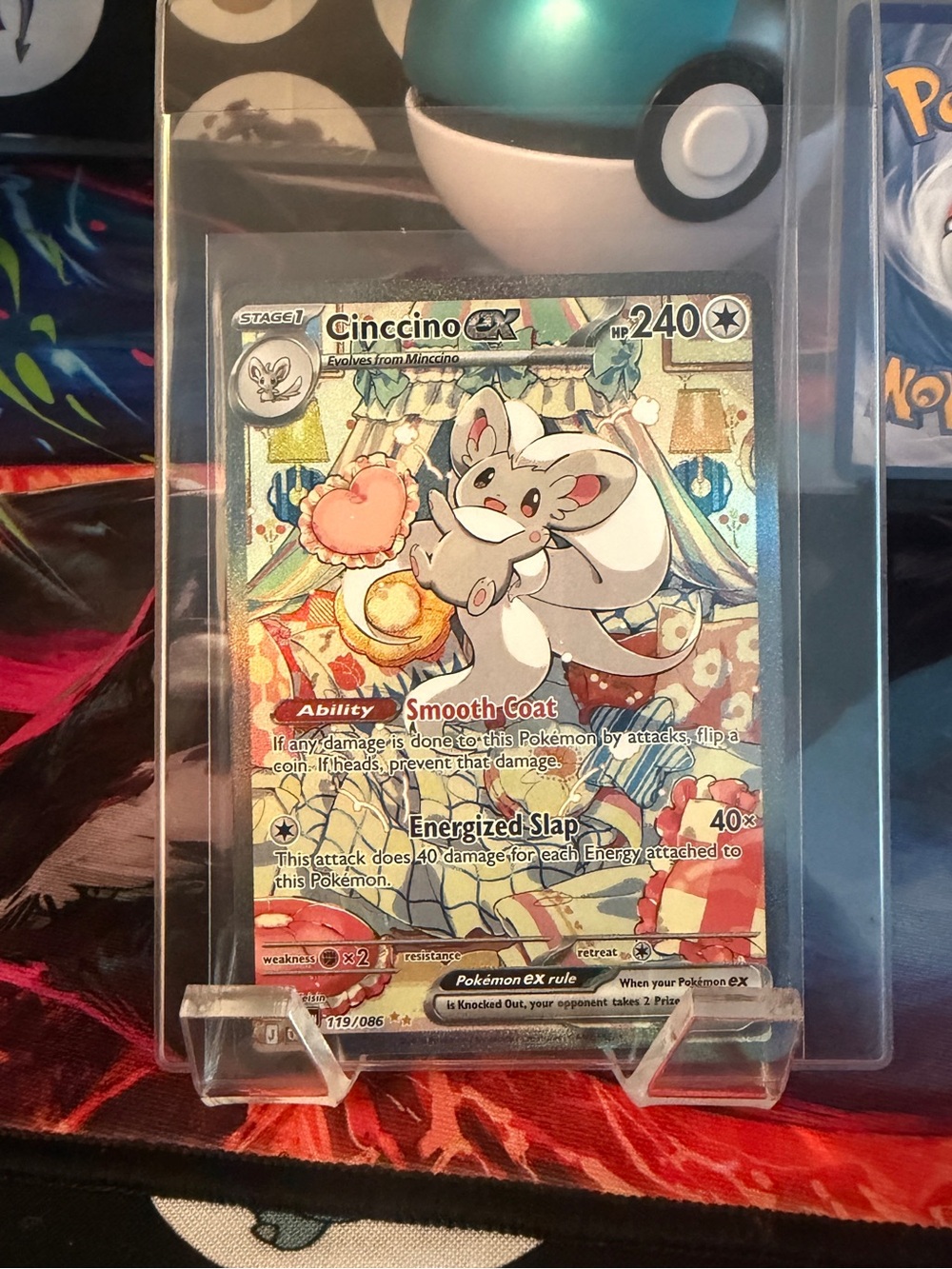 Pokemon Cincinno EX Holo Card - Gray & Cream with Pink Accents